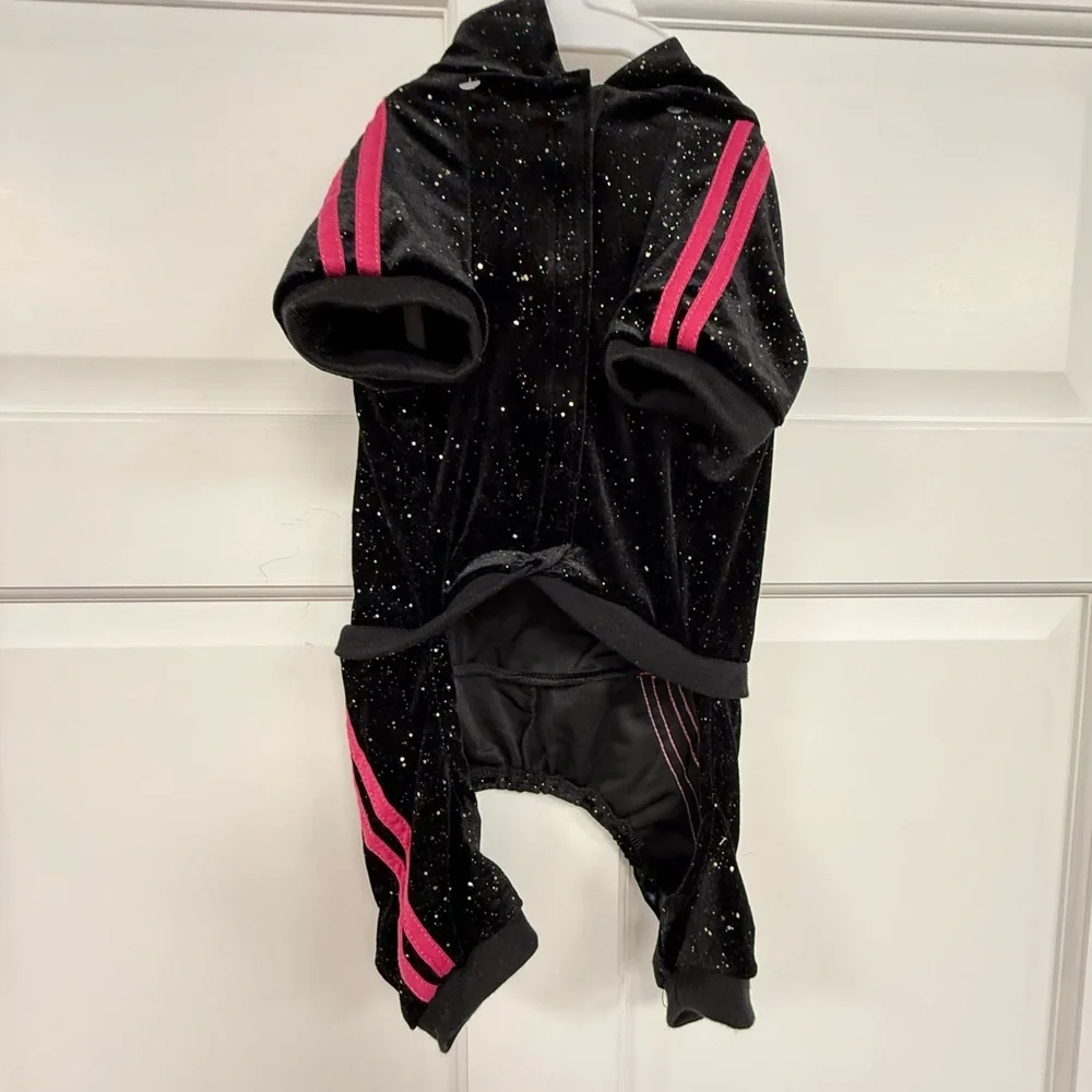 NWT FabDog Diva Velour Joggers Black & Pink Glitter Tracksuit M Fab Dog Dogs